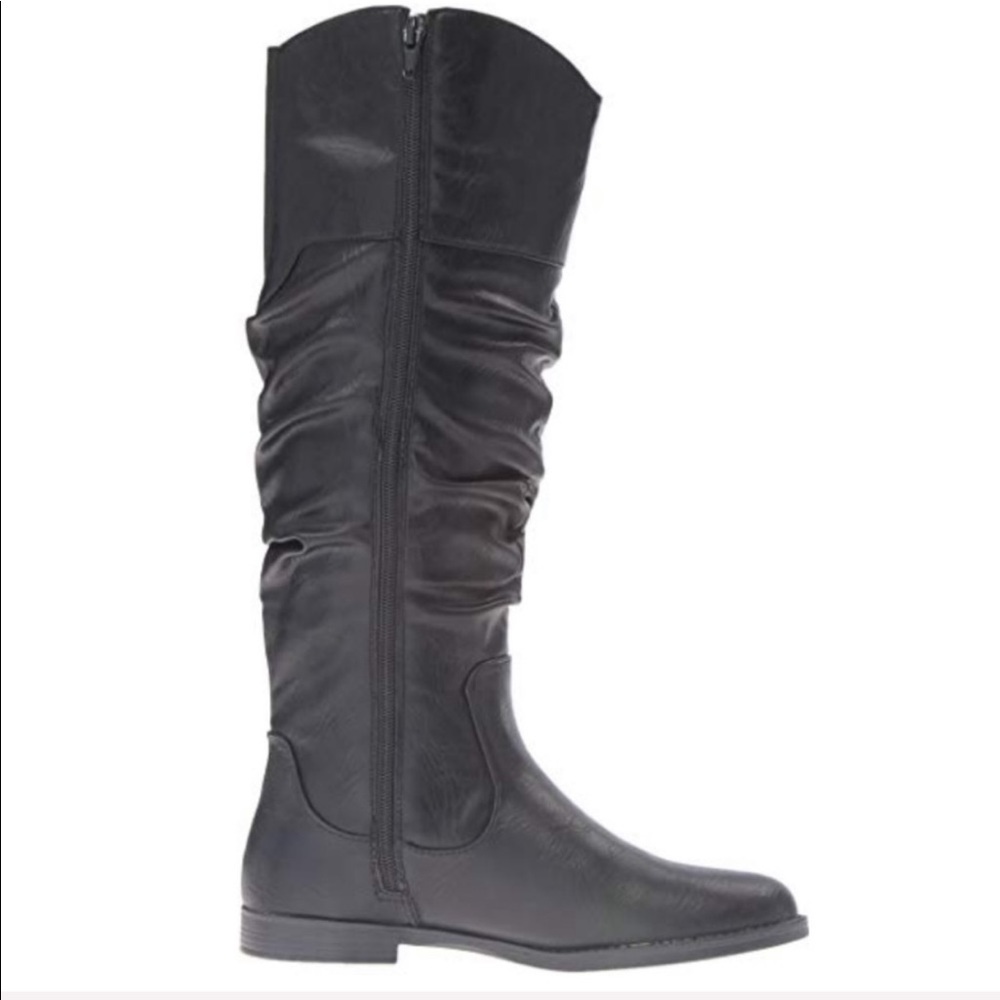 Black Knee High Slouchy Flat Boots Wide Fit Style - Picture 10 of 10